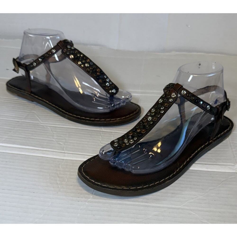 Frye Womens Size 9 B Studded Leather Thong Sandals Brown Strappy - Picture 3 of 9